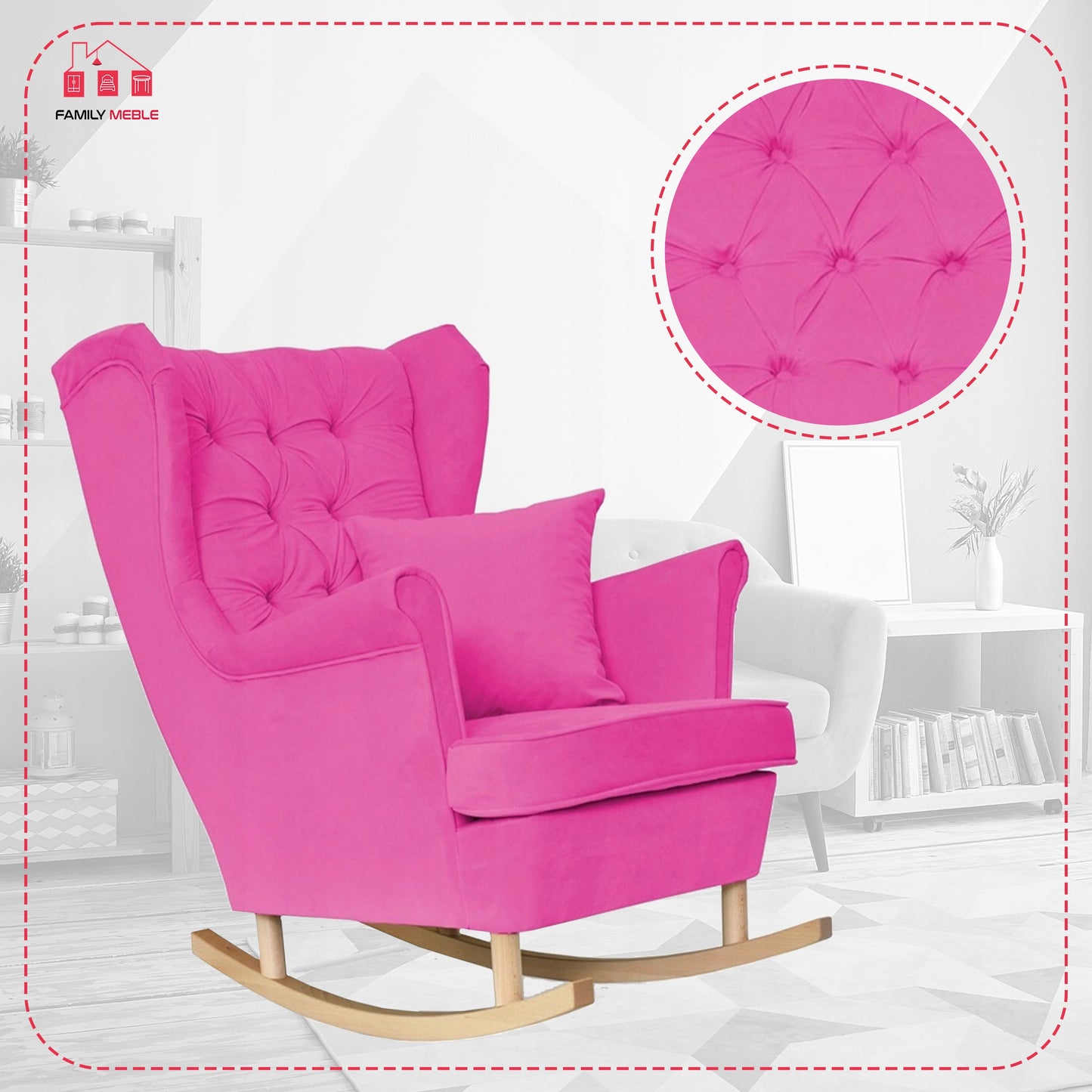 Fotel uszak Gaja bujany skandynawski Family Meble PINK dziewczęcy róż pudrowy