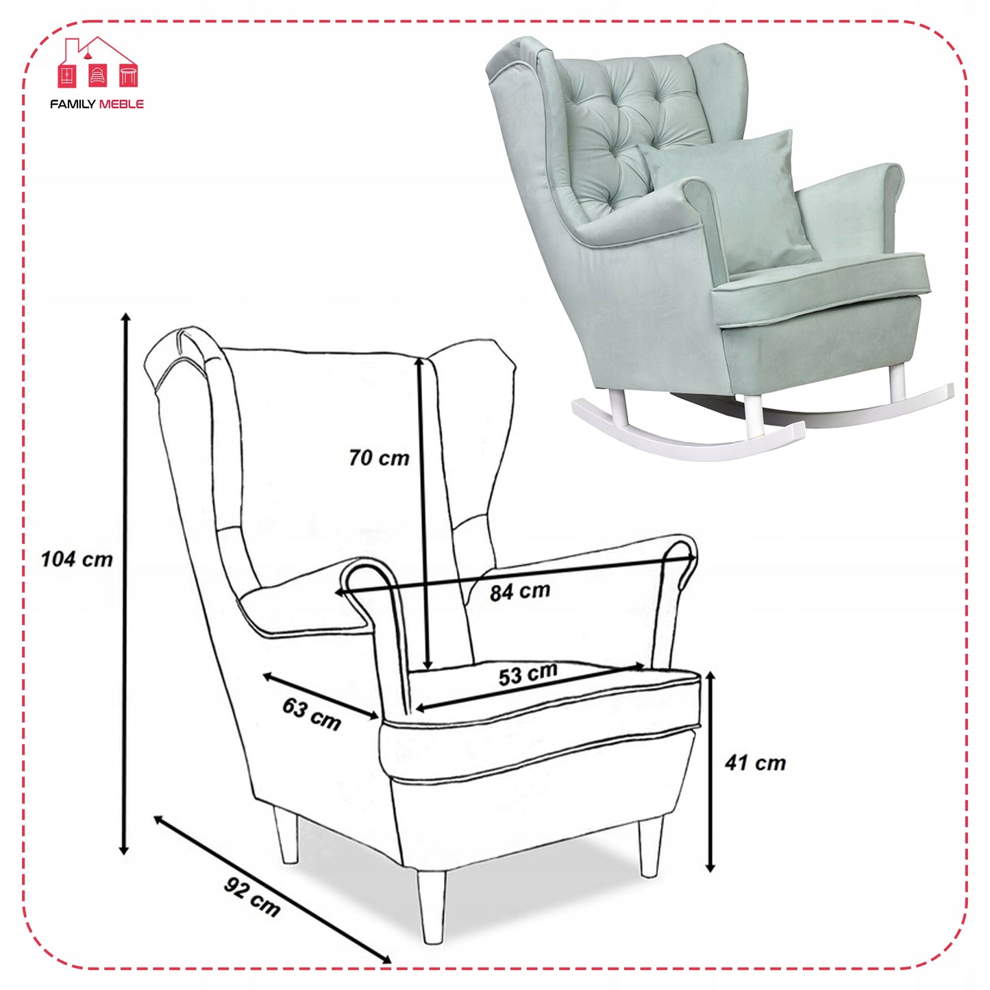 Fotel uszak Gaja bujany skandynawski Family Meble groszkowy seledynowy