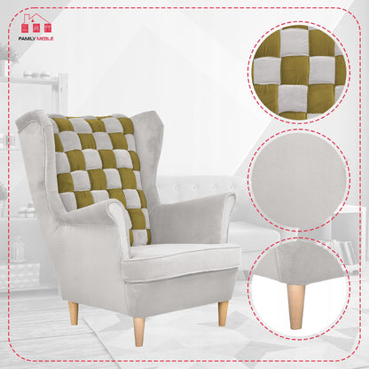 Fotel uszak Carol Duo skandynawski Family Meble siwo zielony paski