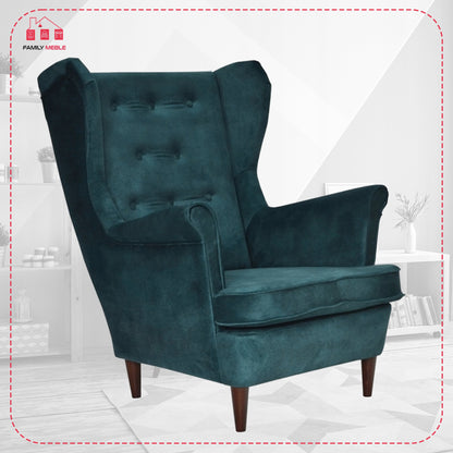 Fotel uszak Diana skandynawski Family Meble morski ciemnozielony wygodny