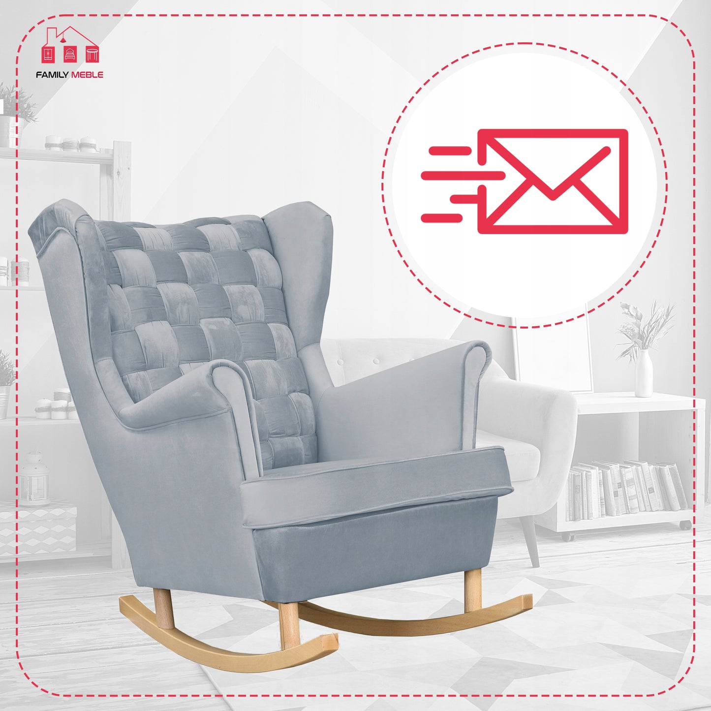 Fotel uszak Carol bujany skandynawski Family Meble stalowy, siwy jasny