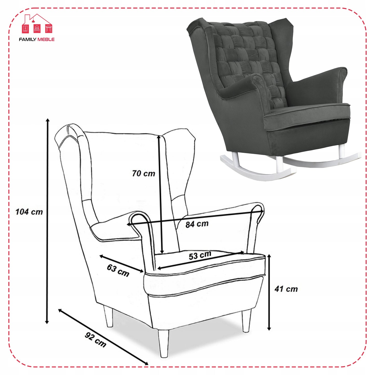 Fotel uszak Carol bujany skandynawski Family Meble ciemny szary grafit