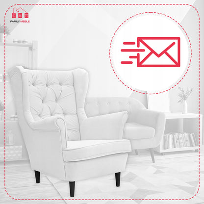 Fotel uszak Gaja skandynawski Famil Meble głęboko pikowana brudna biel