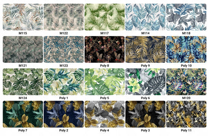 Fotel uszak ARI PRINT z podnóżkiem, skandynawski Family Meble liście