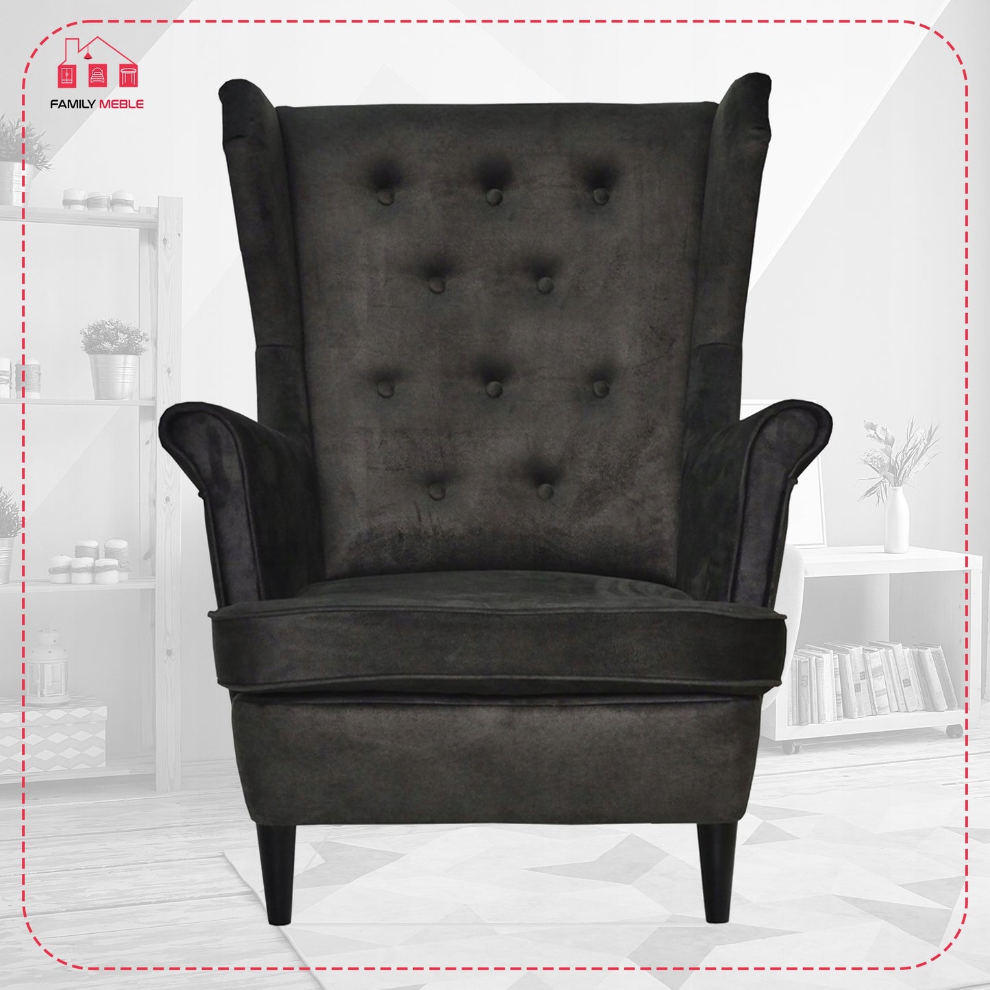 Fotel uszak Diana skandynawski Family Meble welur hydrofobowy ciemny