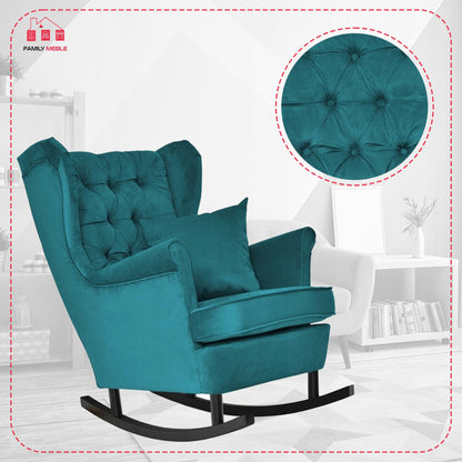 Fotel uszak bujany skandynawski Gaja Family Mebl patynowy turkus bujak