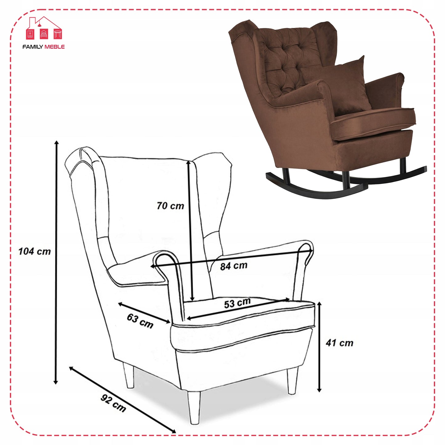 Fotel uszak Gaja bujany skandynawski Family Meble braun brązowy bujak