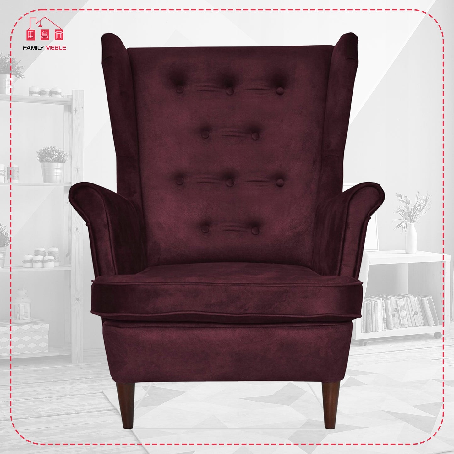 Fotel uszak Diana skandynawski Family Meble burgund pikowany water proof