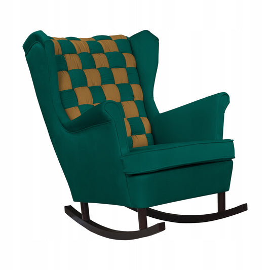 Fotel uszak bujany Carol Duo Family Meble zielono złoty welur profilowany