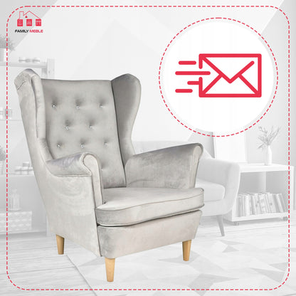 Fotel uszak Diana skandynawski Family Meble aksamit welwet kryształki