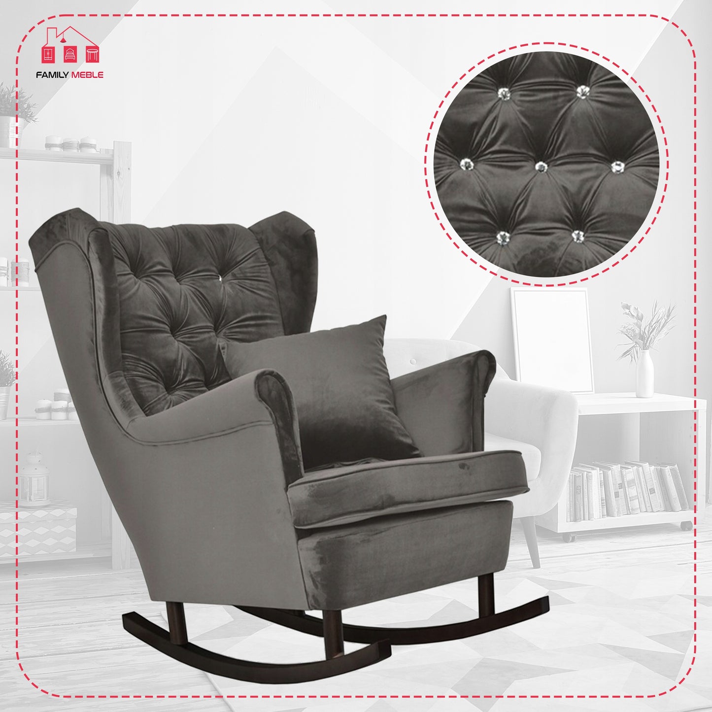 Fotel uszak Gaja bujany skandynawski Family Mebl brunatny szaro czarny