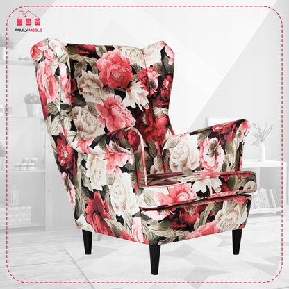 Fotel uszak ARI PRINT skandynawski Family Meble hortensje kwiaty wzór