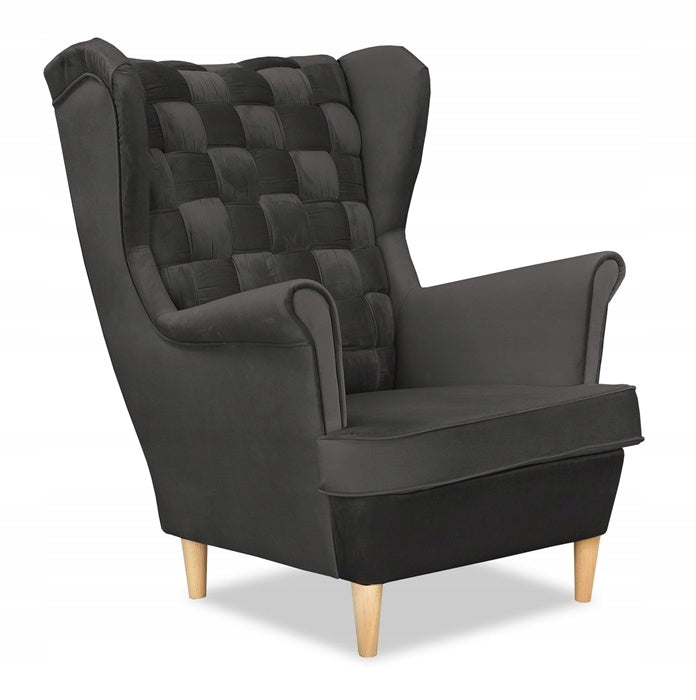 Fotel uszak Carol skandynawski Family Meble przeplatane OPARCIE grafit