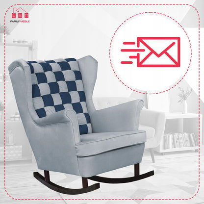 Fotel uszak bujany Carol Duo Family Meble szaro niebieska welur kratka moda