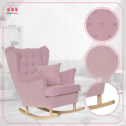 Fotel uszak Gaja bujany skandynawski Family Meble róż bujak na płozach