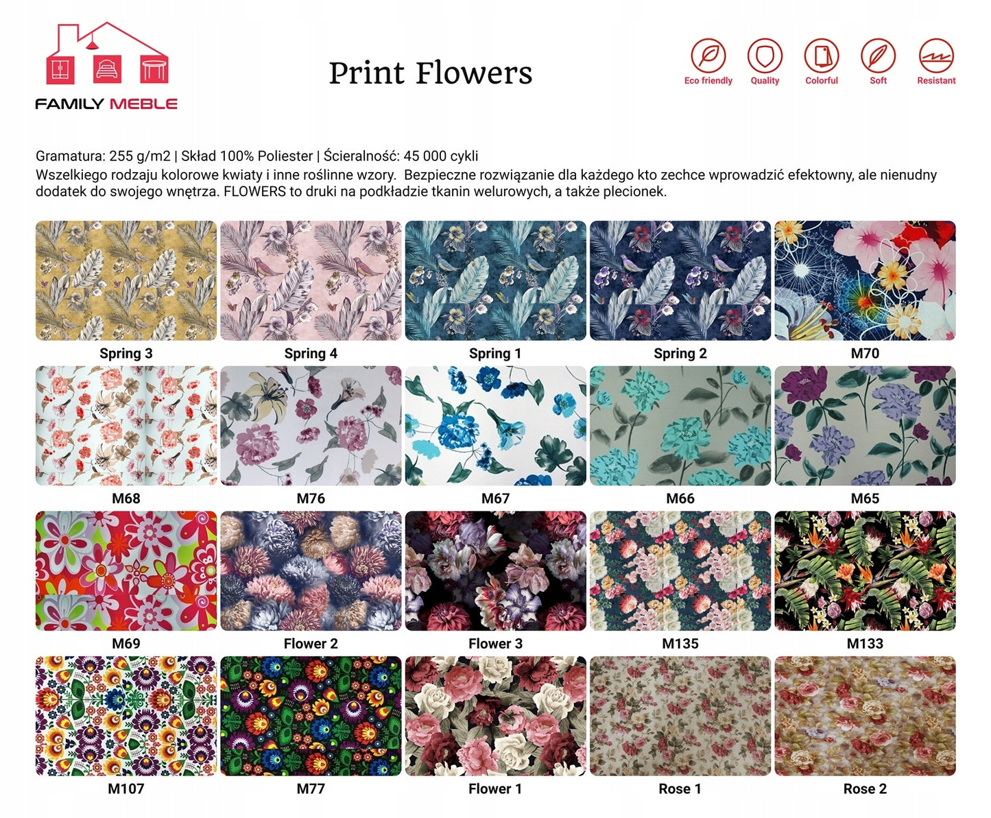 Zestaw wypoczynkowy mebli uszak Ari Print sofa fotele pufy Family Meble komplet