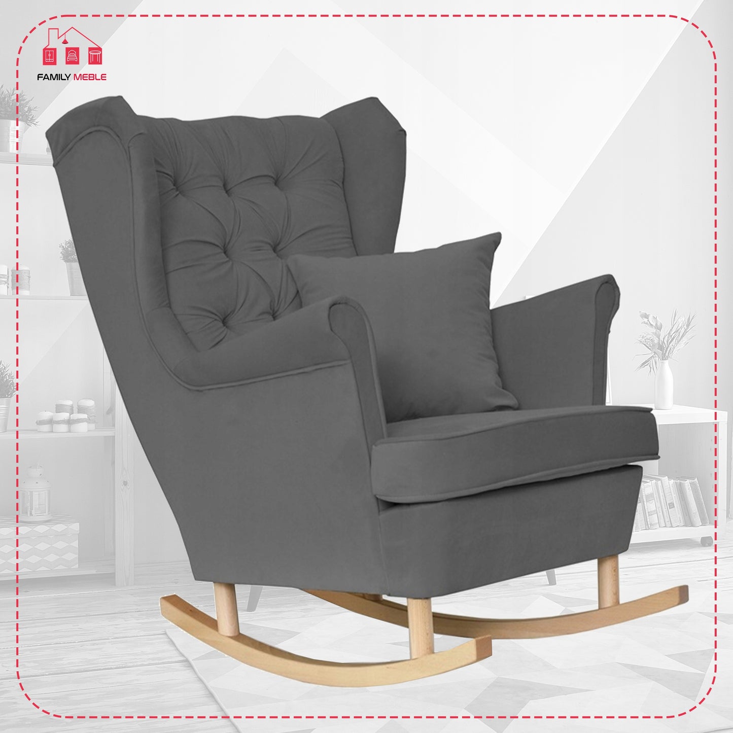Fotel uszak Gaja bujany skandynawski Family Meble szary welur wygodny antracyt