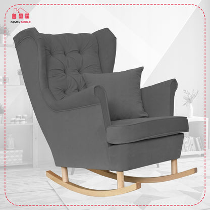 Fotel uszak Gaja bujany skandynawski Family Meble szary welur wygodny antracyt