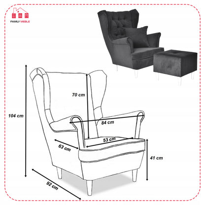 Fotel uszak Gaja podnóżkiem skandynawski Family Meble mysi szary siwy