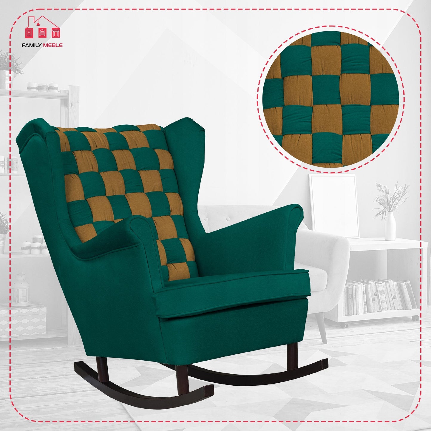 Fotel uszak bujany Carol Duo Family Meble zielono złoty welur profilowany