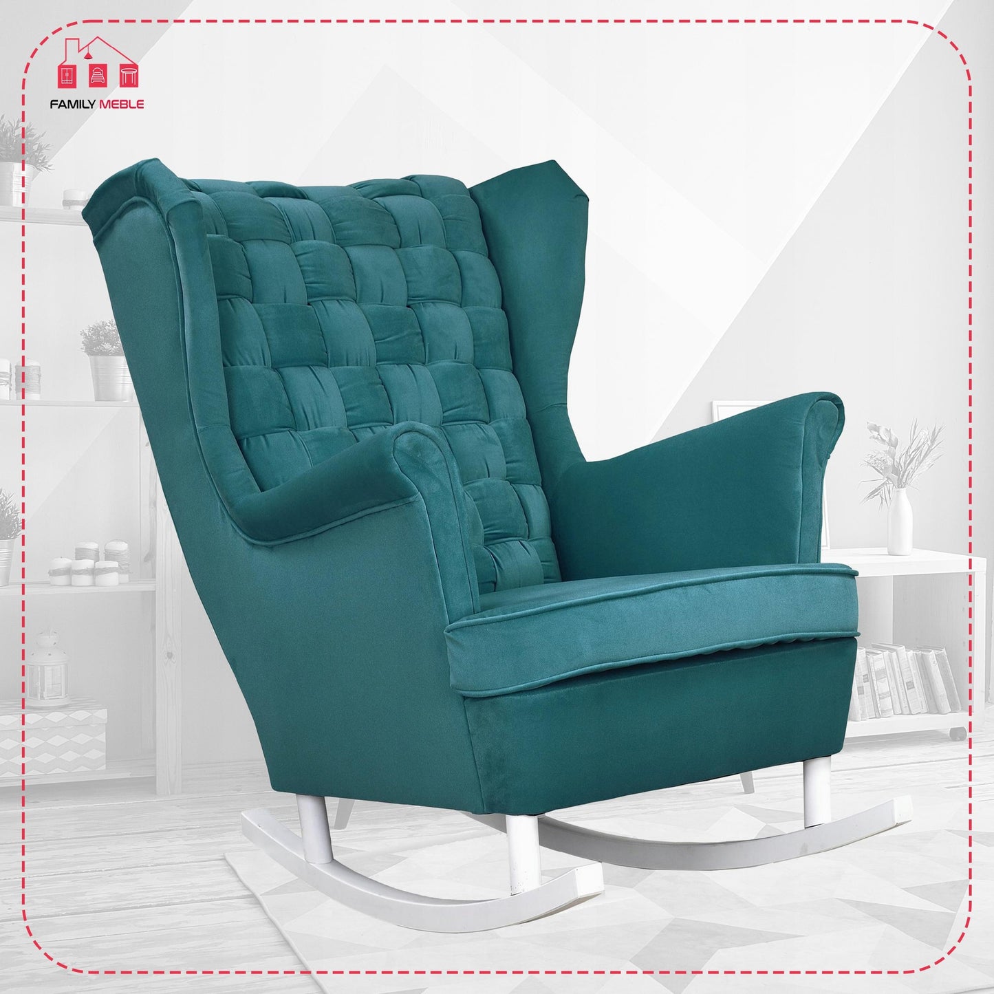 Fotel uszak Carol bujany skandynawski Family Meble turkusowy niebieski