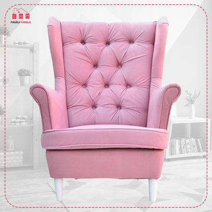 Fotel uszak Gaja z podnóżkiem skandynawski Family Meble pastelowy róż