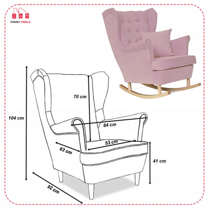 Fotel uszak Gaja bujany skandynawski Family Meble róż bujak na płozach