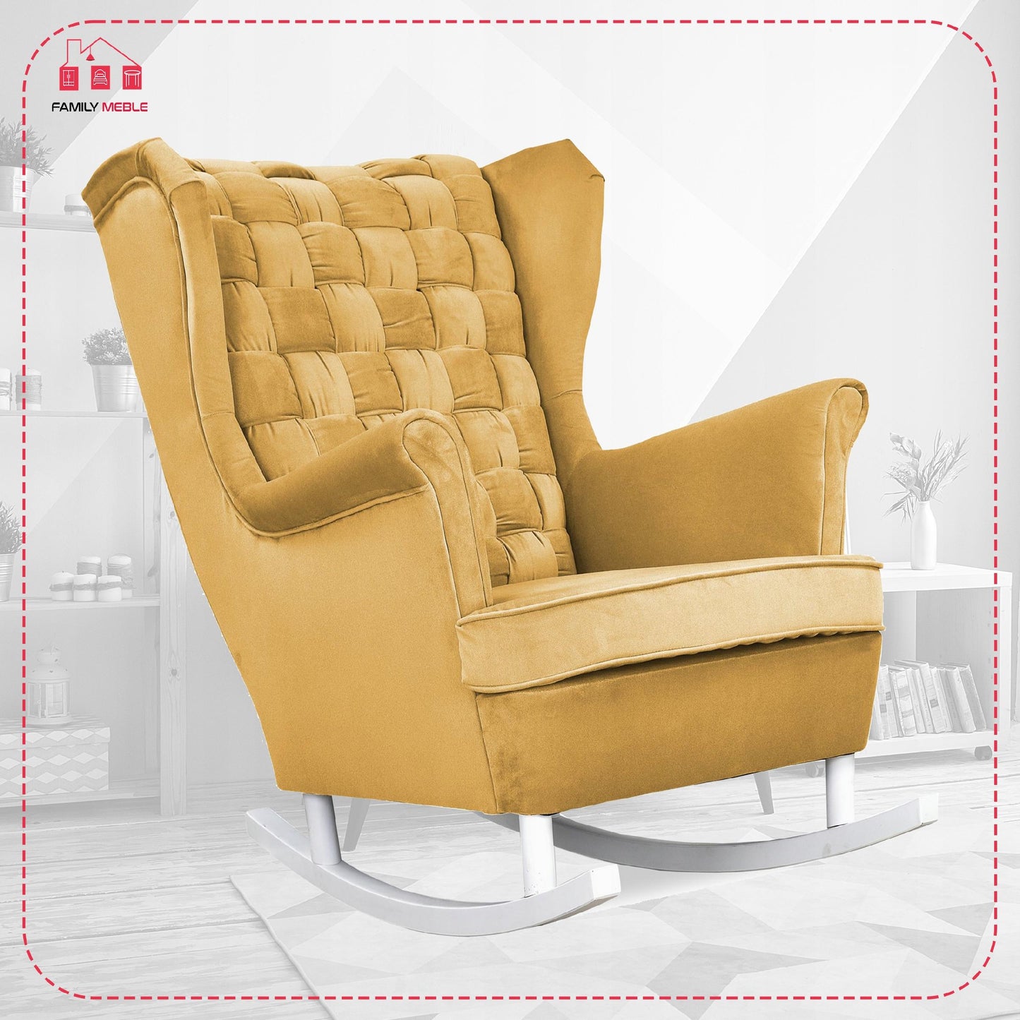 Fotel uszak Carol bujany skandynawski Family Meble słoneczny, żółty