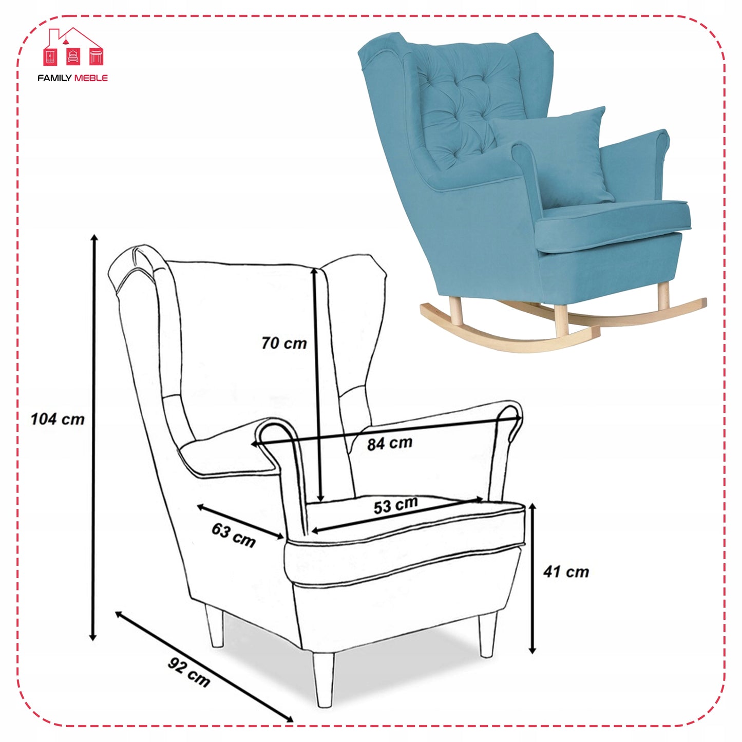 Fotel uszak Gaja bujany skandynawski Family Meble niebieski na płozach błękit