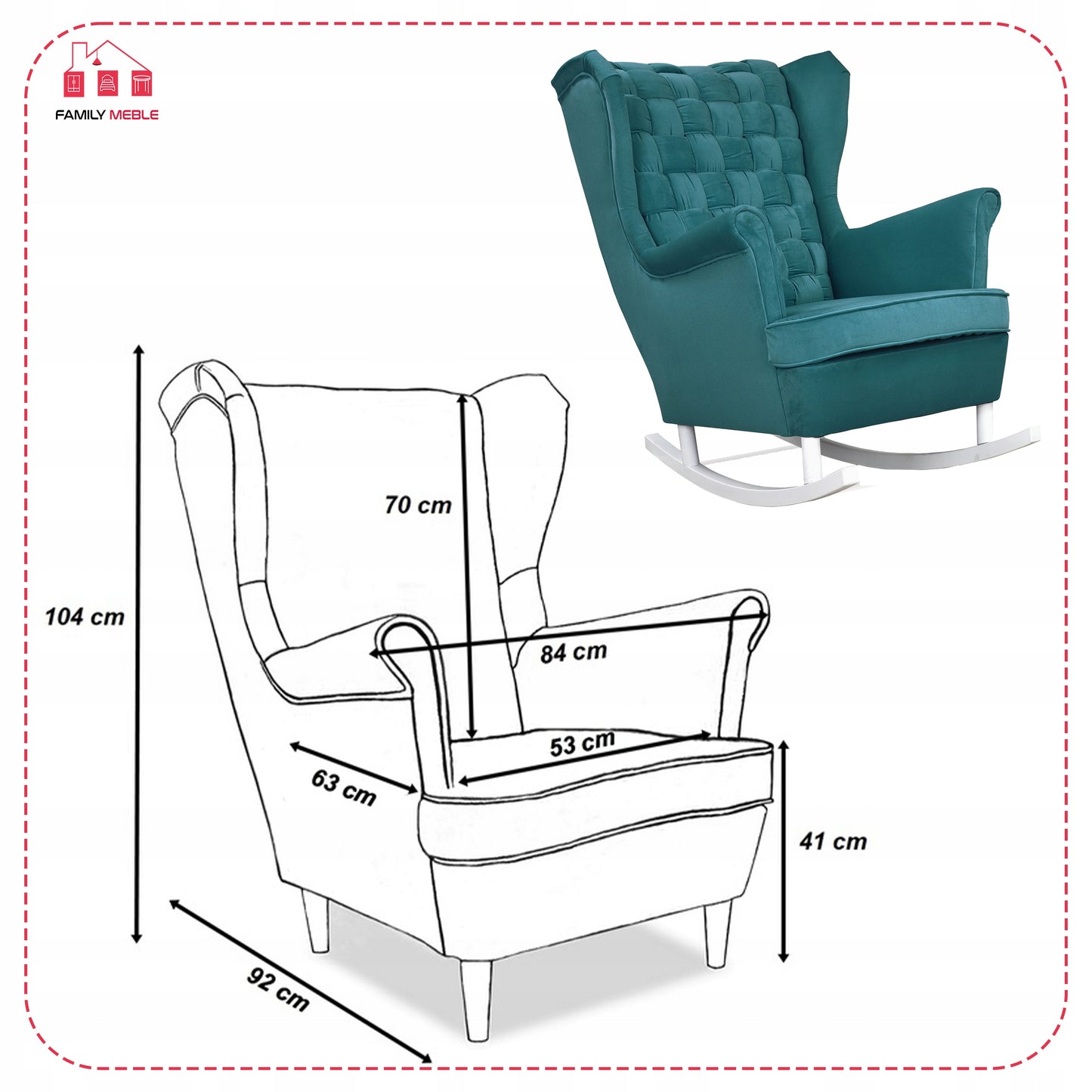 Fotel uszak Carol bujany skandynawski Family Meble turkusowy niebieski