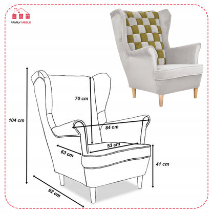 Fotel uszak Carol Duo skandynawski Family Meble siwo zielony paski