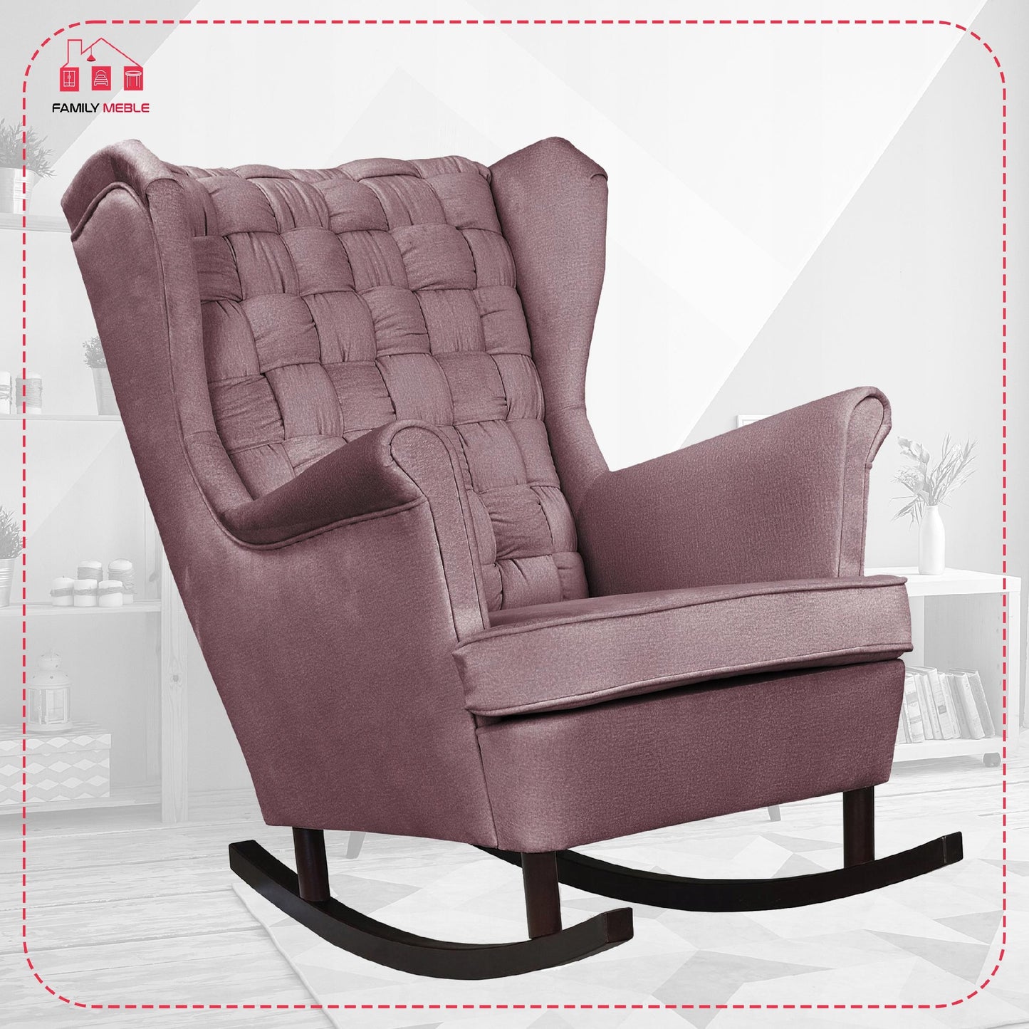 Fotel uszak Carol bujany skandynawski Family Meble brudny róż, różowy