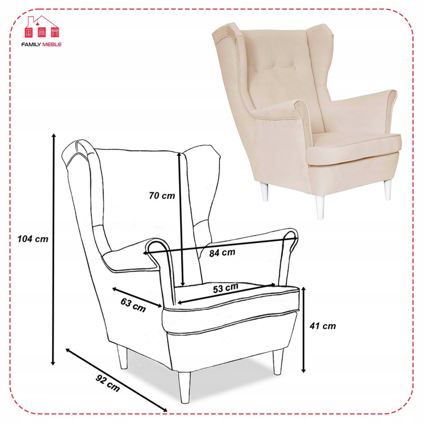 Fotel uszak Diana skandynawski Family Meble pikowany beżowy welur PROF