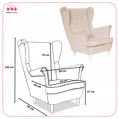Fotel uszak Diana skandynawski Family Meble pikowany beżowy welur PROF