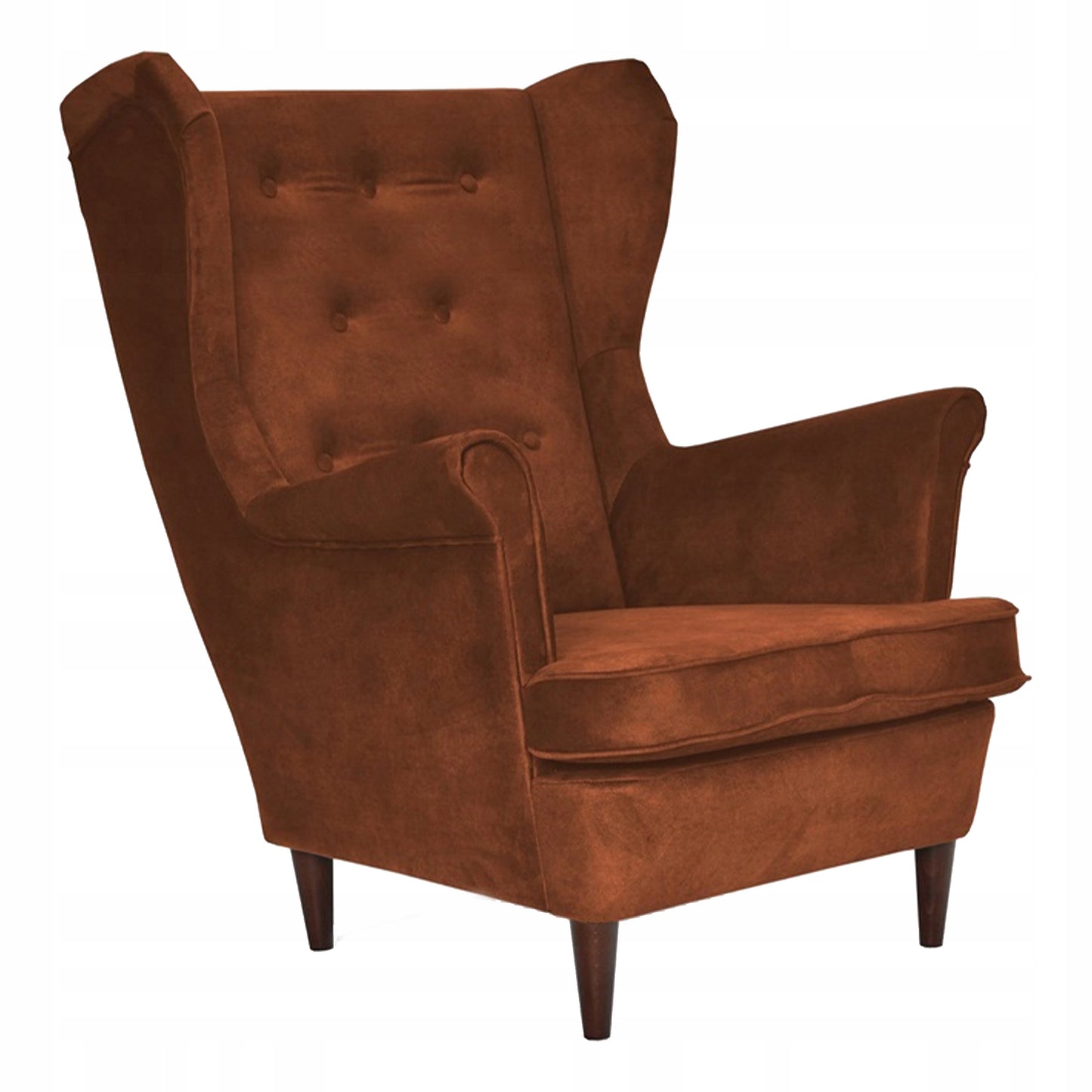 Fotel uszak Diana skandynawski Family Meble miedziany miły w dotyku rudy