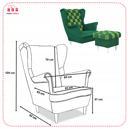 Fotel uszak Carol Duo z podnóżkiem skandynawski Family Meble zielony żółty