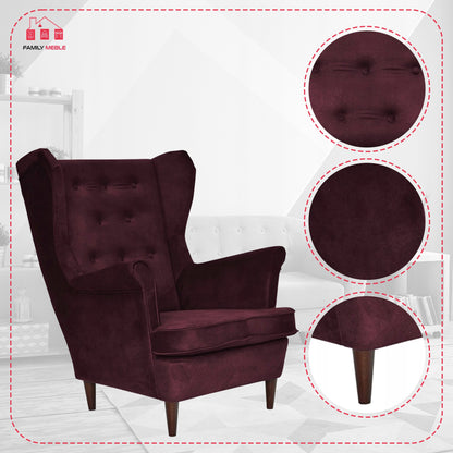 Fotel uszak Diana skandynawski Family Meble burgund pikowany water proof