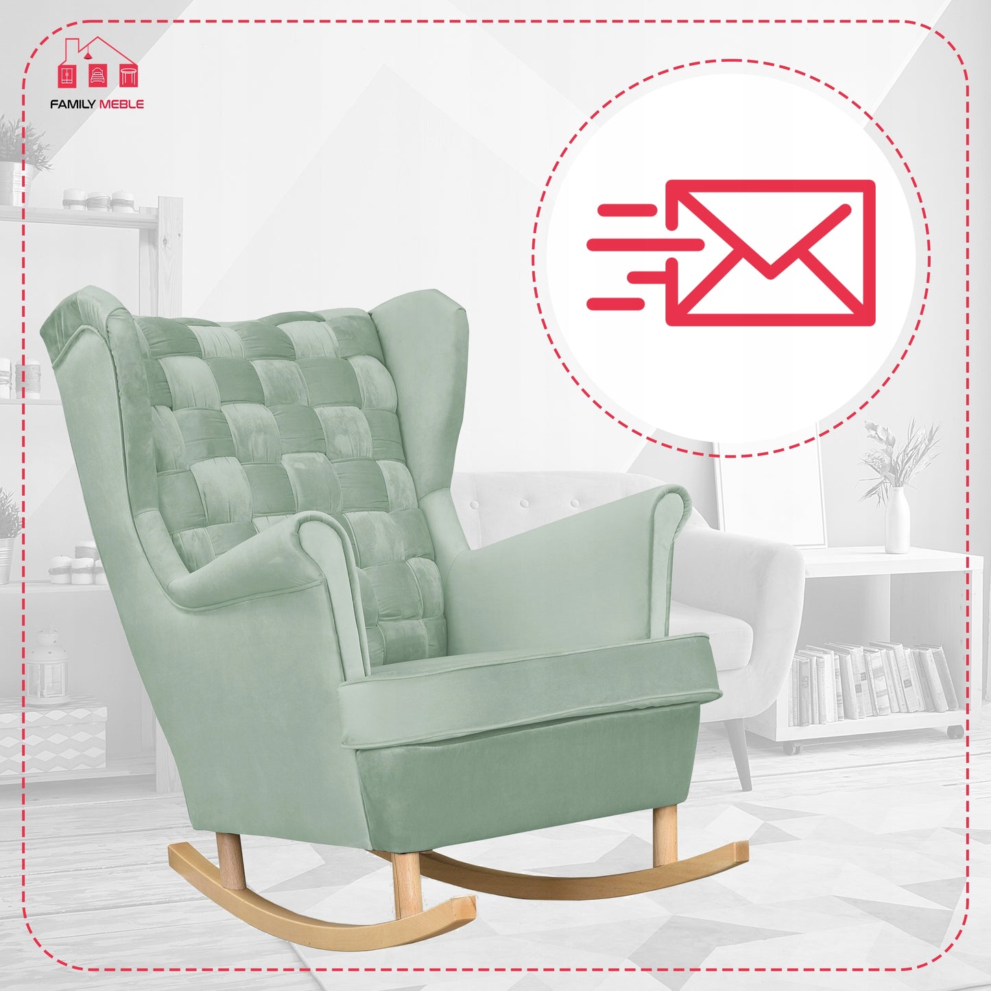 Fotel uszak Carol bujany skandynawski Family Meble miętowy jasny