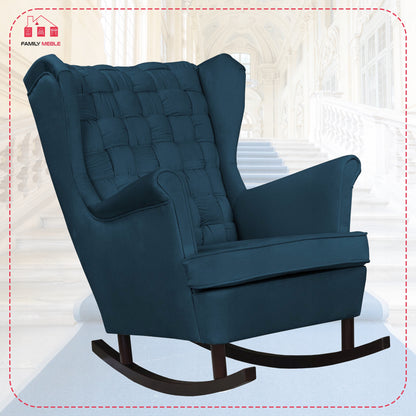 Fotel uszak bujany Carol Duo Family Meble szaro niebieska welur kratka moda