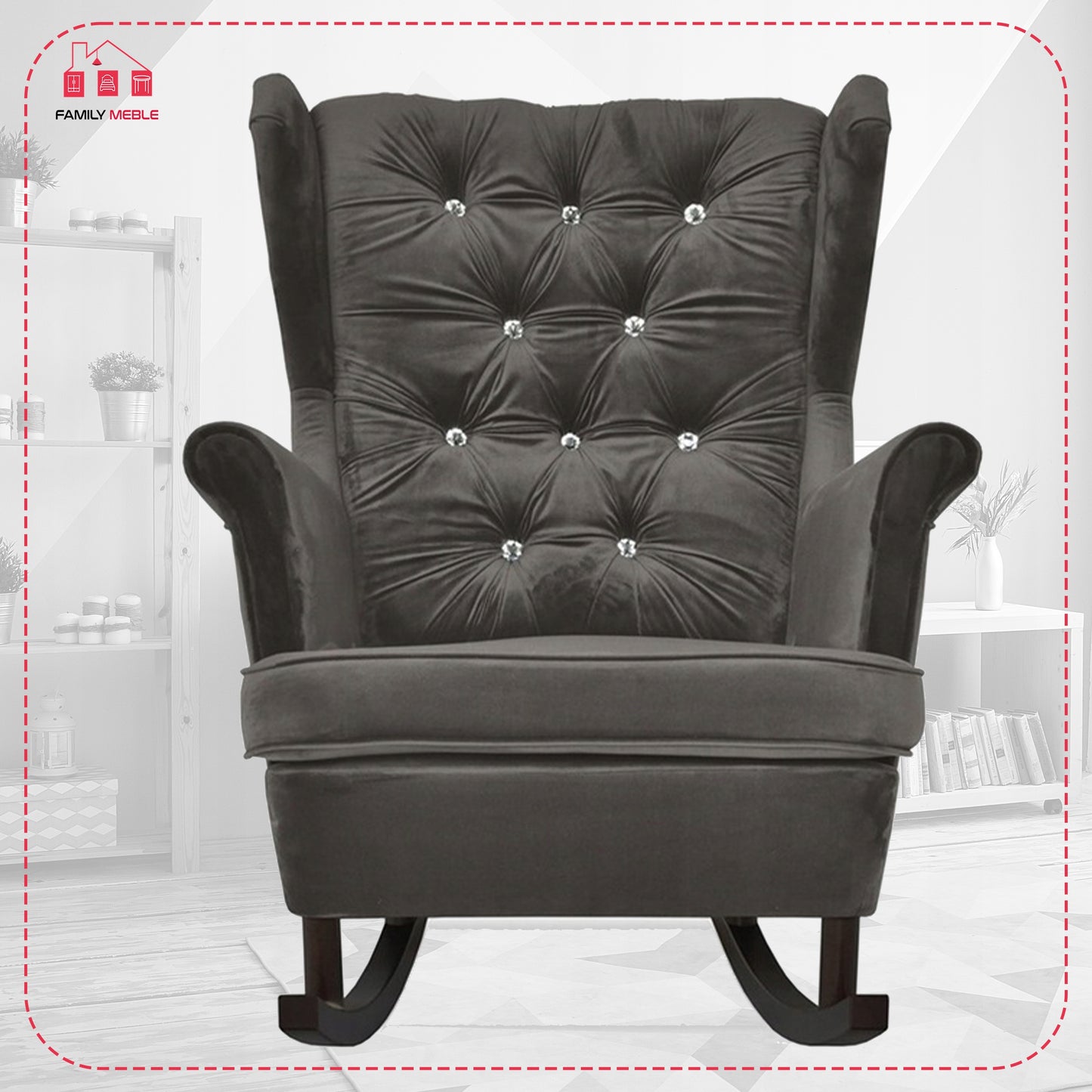 Fotel uszak Gaja bujany skandynawski Family Mebl brunatny szaro czarny