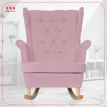 Fotel uszak Gaja bujany skandynawski Family Meble róż bujak na płozach