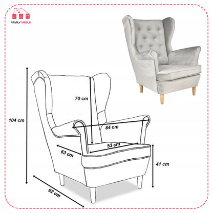 Fotel uszak Diana skandynawski Family Meble aksamit welwet kryształki