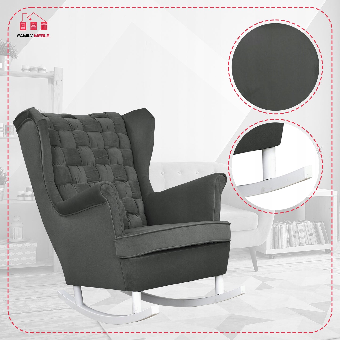 Fotel uszak Carol bujany skandynawski Family Meble ciemny szary grafit