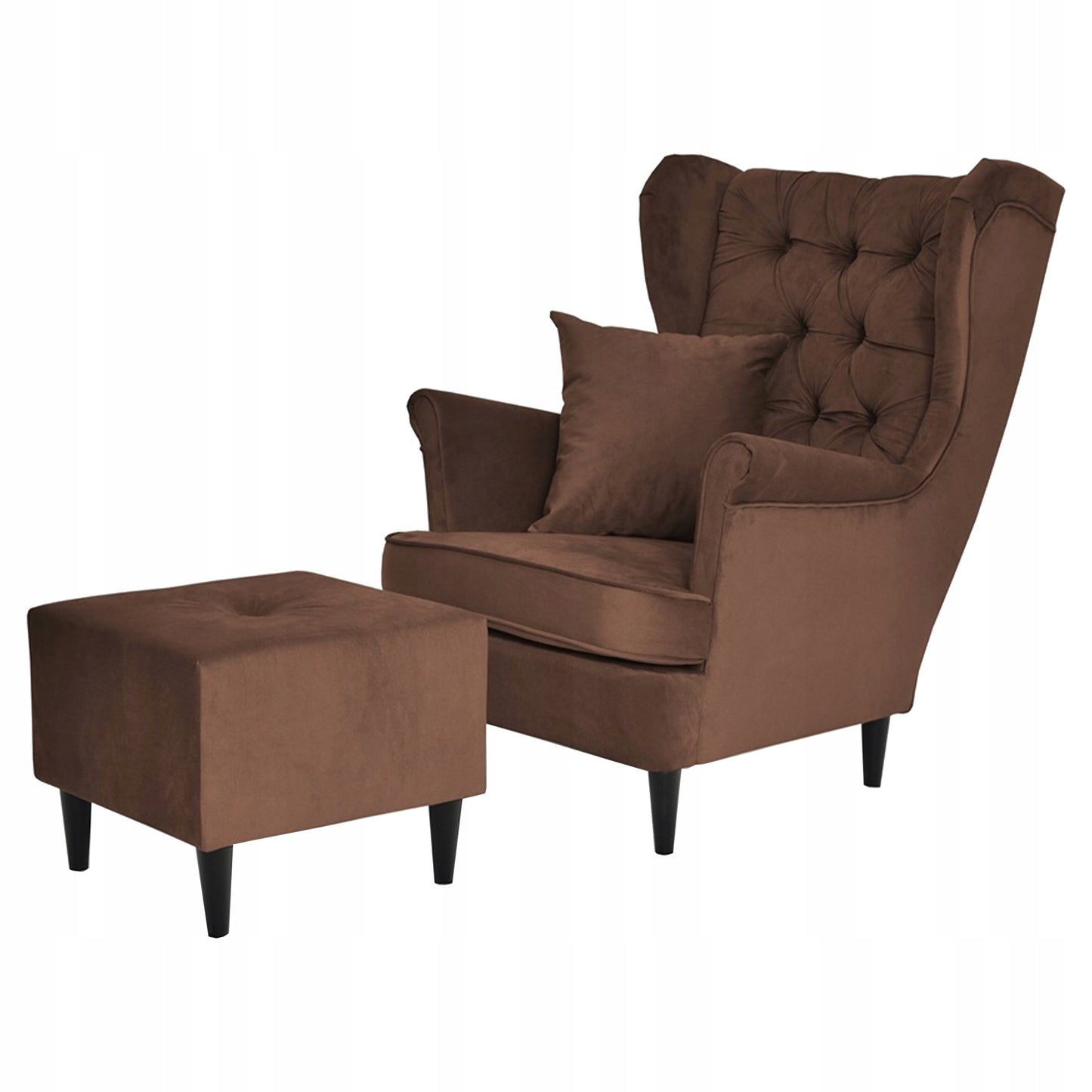 Fotel uszak Gaja z podnóżkiem skandynawski Family Meble brązu orzech