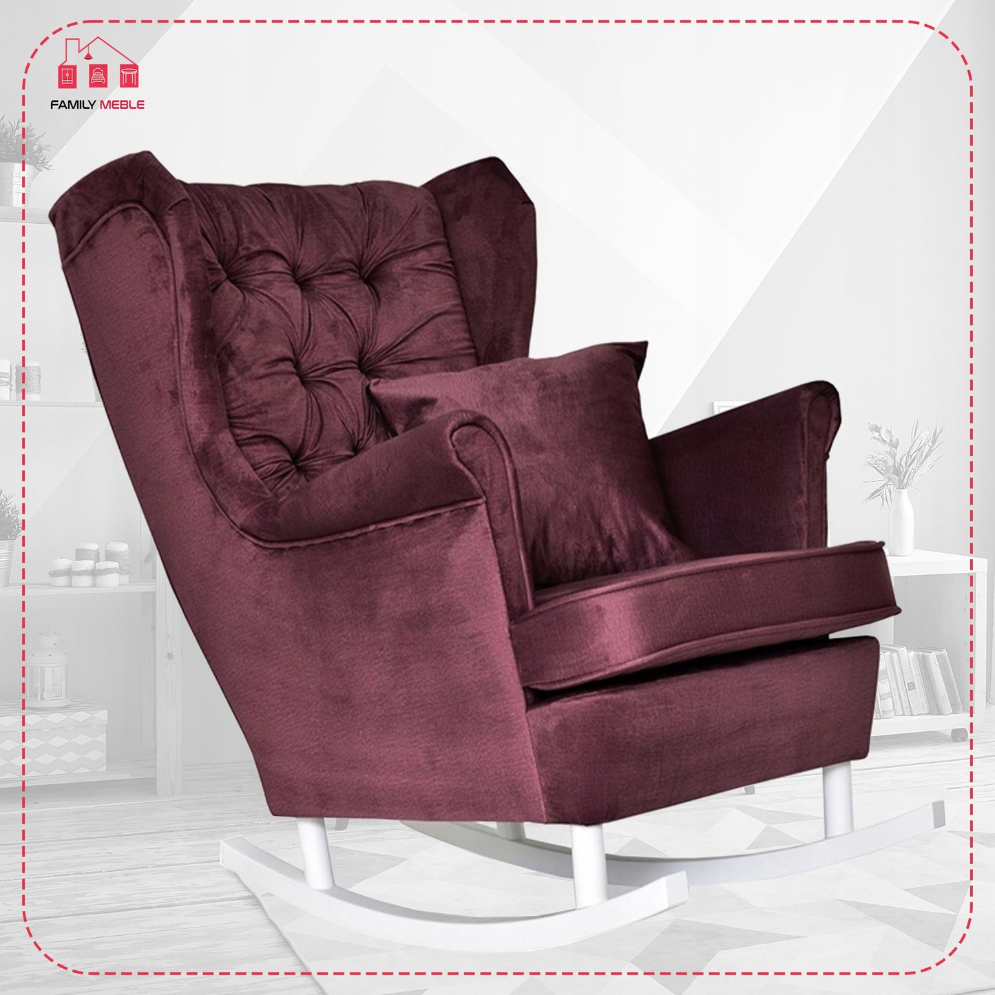Fotel uszak Gaja bujany skandynawski Family Meble purpurowy rubinowy
