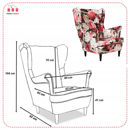 Fotel uszak ARI PRINT skandynawski Family Meble hortensje kwiaty wzór