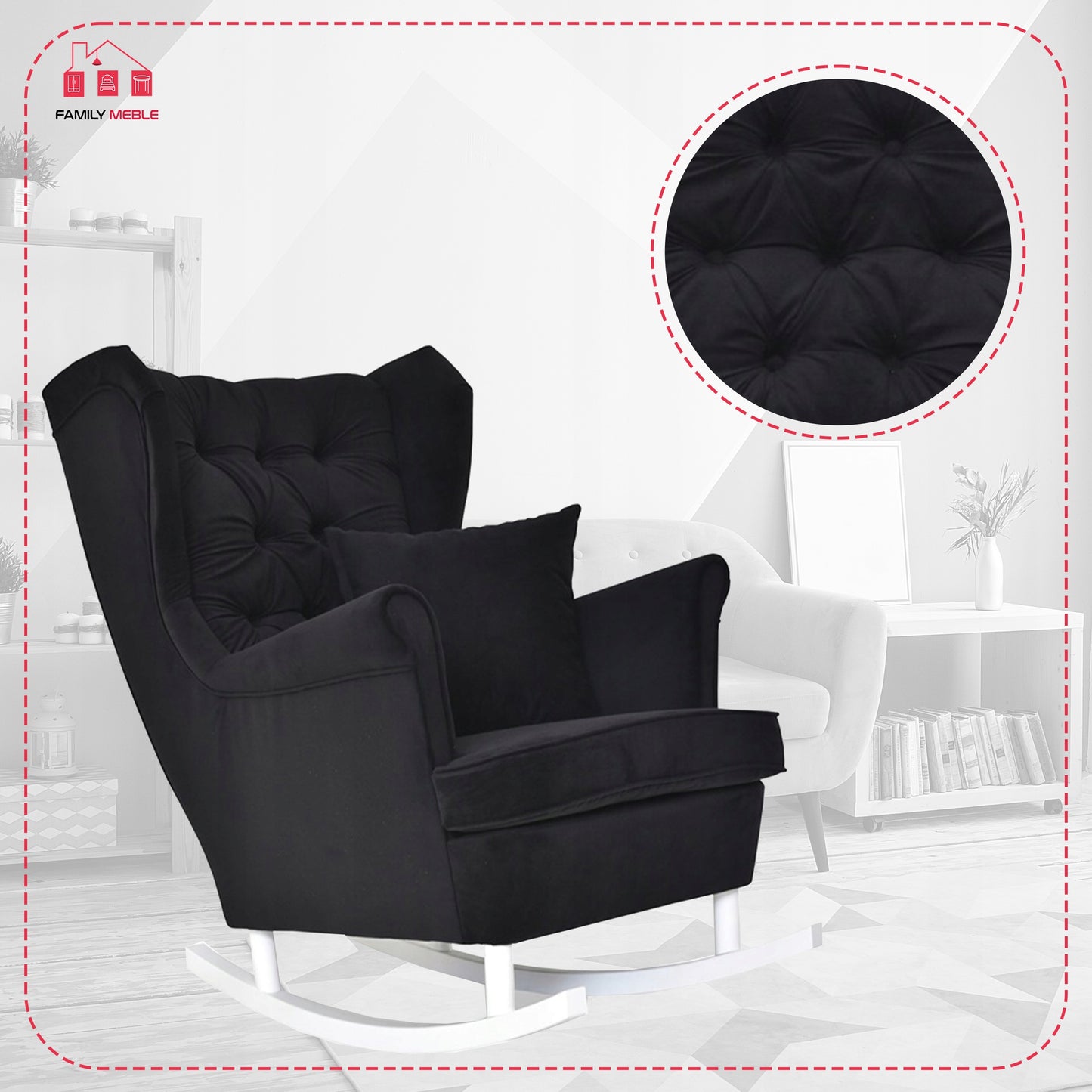 Fotel uszak Gaja bujany skandynawski Family Meble czarny głębokie piki