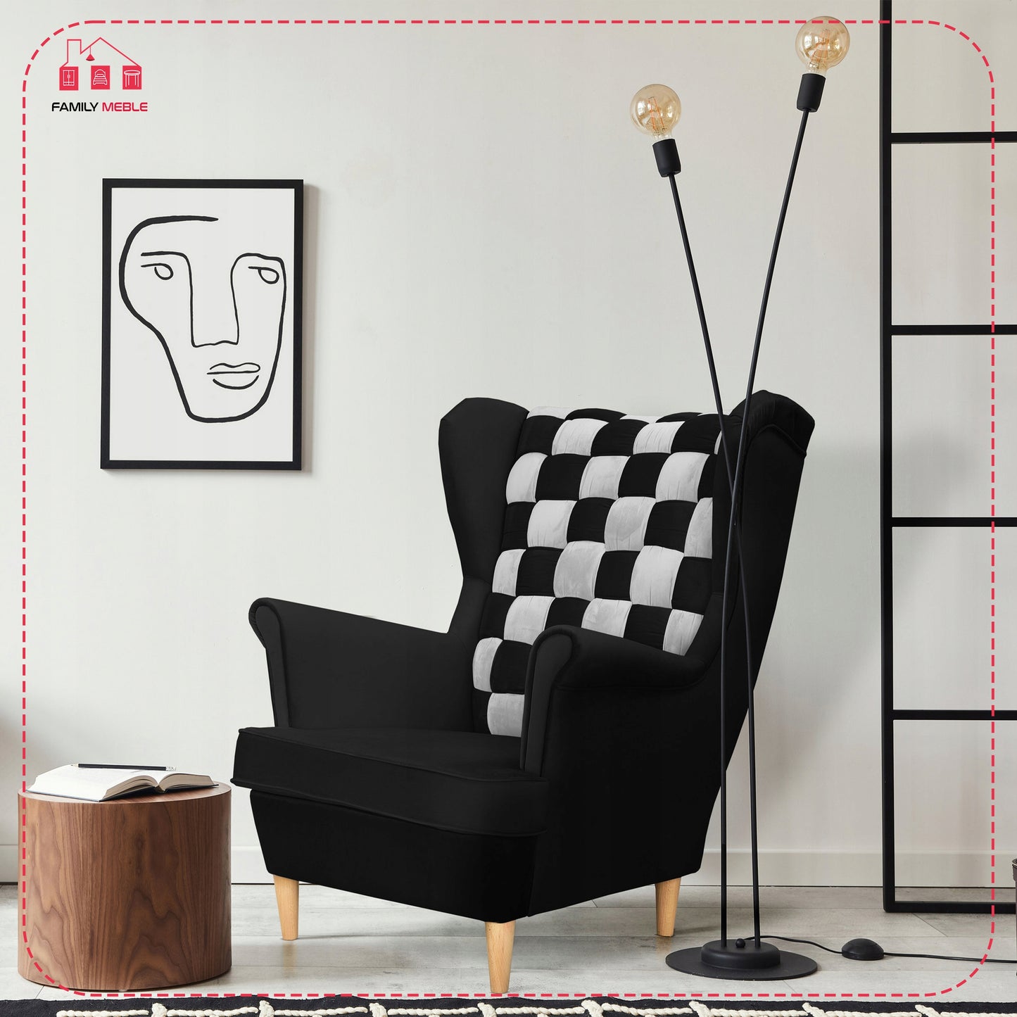 Fotel uszak Carol Duo skandynawski Family Meble zielono złoty, miodowy