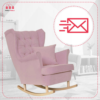 Fotel uszak Gaja bujany skandynawski Family Meble róż bujak na płozach