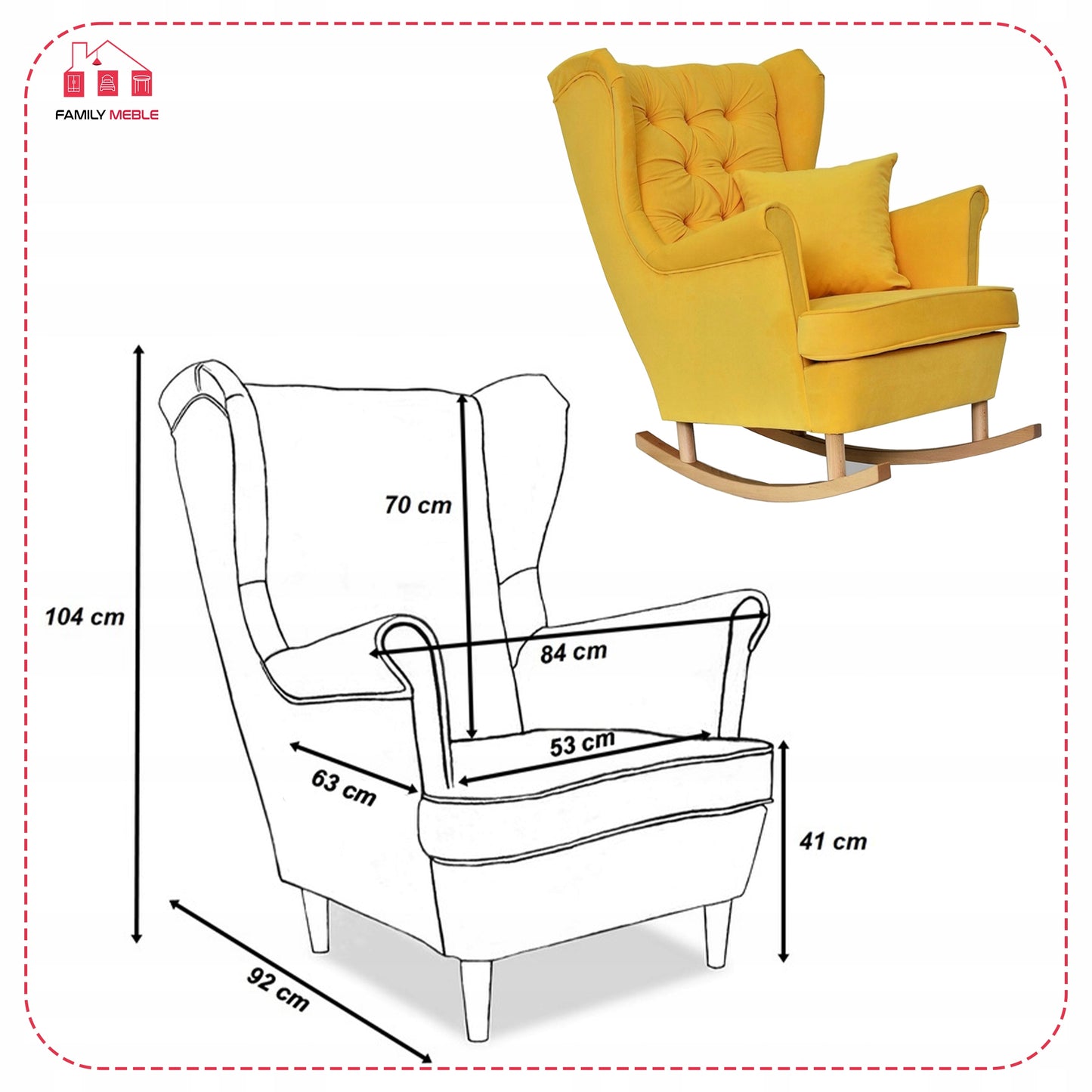 Fotel uszak Gaja bujany skandynawski Family Meble żółty na biegunach